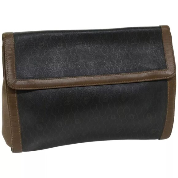 Christian Dior Honeycomb Canvas Clutch Bag PVC Leather Black - Picture 1 of 15
